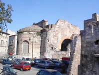 Roman ruins seen from  edge of Rhone