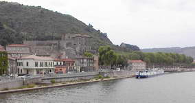 View of Chateau de Rochemaure from across Rhone.